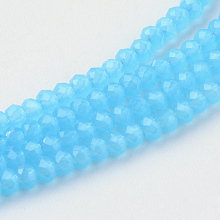 Honeyhandy Imitation Jade Glass Beads Strands, Faceted, Rondelle, Deep Sky Blue, 3x2mm, Hole: 0.5mm, about 193~195pcs/strand, 16.7 inch