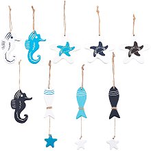 PandaHall Elite 9pcs Wall Hanging Decorations Marine Ornament Kit Seafish Fish Sea Horse Nautical Hanging Decoration for Christmas Tree Decor Wall Wedding Party Decor Hanger Crafts Gift