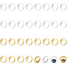 CHGCRAFT 32Pcs 2 Colors Ring Blank Base Adjustable Brass Finger Rings Pad Ring Base Settings Flat Round for DIY Ring Blanks Making Kit, Golden Silver