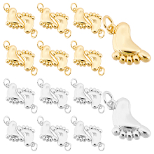 SUPERFINDINGS 12Pcs 2 Colors Brass Footprint Charms 19x10x2.5mm Gold Silver Plated Cute Foot Pendants First Step Feet Charm Pendant with Jump Ring for Jewelry Making,Hole: 3.5mm