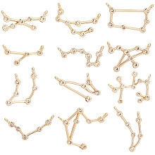 PandaHall Elite 12Pcs 12 Styles Brass Connector Charms, with Crystal Rhinestone, Real 18K Gold Plated, Cadmium Free & Nickel Free & Lead Free, 12 Constellations, 7.5~17.5x8.5~19.5x2~3mm, Hole: 1.2mm, 1pc/style