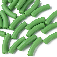 Honeyhandy Opaque Acrylic Beads, Curved Tube, Lime Green, 32x10x8mm, Hole: 1.8mm