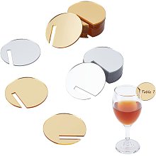 AHANDMAKER 32 Pcs Acrylic Circle Drink Tags, 2 Colors Blank Party Drink Name Tag Circles DIY Acrylic Drink Label Wine Glass Disc Circle Charm for Valentine's Day Wedding Party Bar, Golden & Sliver