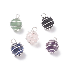 Honeyhandy Natural Gemstone Pendants, with Silver Tone Copper Wire Wrapped, Round, 17.5x13.5mm, Hole: 3~3.5mm