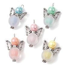 Acrylic and Alloy Pendants, Pumpkin Bead, Butterfly, Mixed Color, 28.5x18x10.5mm, Hole: 3 and 3.5mm