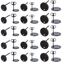 UNICRAFTALE 24pcs 3 Sizes Stainless Steel Earrings Posts Flat Round Electrophoresis Black Ear Stud with Loop and Ear Nuts Hypoallergenic Metal Earrings for Earring Jewelry Making