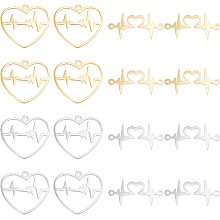 UNICRAFTALE 16pcs 2 Colors Heartbeat & Heart with ECG Linking Charms 201 Stainless Steel Links Connectors Smooth Pendants for Bracelets Necklaces Making