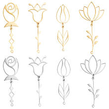 UNICRAFTALE 8pcs 2 Colors Flower Pendants 4 Styles Stainless Steel Pendants Laser Cut Lotus Rose Charms with Jump Rings for Jewelry Making 48.5~52.5mm