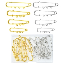 Honeyhandy 16Pcs 8 Style Stainless Steel Safety Pins Brooch Findings, Kilt Pins with 3 Loop, Golden & Stainless Steel Color, 50~70x14.6x1.5mm, 2Pcs/style