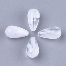 Honeyhandy Acrylic Beads, Imitation Gemstone, teardrop, Clear & White, 22x11.5mm, Hole: 2mm