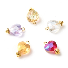 Honeyhandy Electroplate Glass Beads Pendants, Faceted, with Brass Ball Head Pins and Tibetan Style Alloy Daisy Spacer Beads, Heart, Golden, Mixed Color, 15x9x5.5mm, Hole: 1.6mm