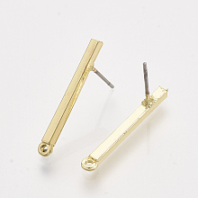 Honeyhandy Alloy Stud Earring Findings, with Steel Pins and Loop, Rectangle, Light Gold, 24.5x3mm, Hole: 1.2mm, Pin: 0.7mm