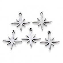 Honeyhandy 304 Stainless Steel Pendants, Laser Cut, Eight Pointed Star, Stainless Steel Color, 15x15x1mm, Hole: 1.2mm