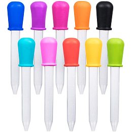 BENECREAT 20 Pcs 10 Colors Liquid Droppers Silicone and Plastic Pipettes Transfer Eyedropper with Bulb Tip for Candy Oil Kitchen Kids Gummy Making