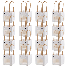 BENECREAT 16Pack Transparent Window White Kraft Paper Bags, 7.9x4x4inch Smile Gift Bag with Handles for Birthday, Wedding, Party, Anniversary