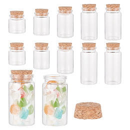 GOMAKERER 10Pcs 5 Styles Empty Glass Bottle, with Cork Stopper, Wishing Bottles, Column, Clear, 4.35~8.5cm, 2pcs/style