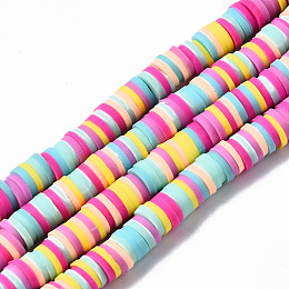 Honeyhandy Handmade Polymer Clay Beads Strands, for DIY Jewelry Crafts Supplies, Heishi Beads, Disc/Flat Round, Colorful, 6x0.5~1mm, Hole: 1.8mm, about 290~320pcs/strand, 15.75 inch~16.14 inch(40~41cm)