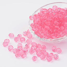 Honeyhandy Transparent Acrylic Beads, Faceted Round, Flamingo, 10mm, Hole: 1mm, about 900pcs/500g