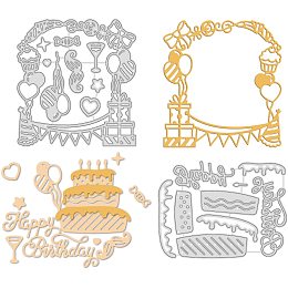 GLOBLELAND 2Pcs Happy Birthday Cake Metal Cutting Dies Die Cuts for DIY Scrapbooking Wedding Birthday Valentine's Day Cards Making Album Envelope Decoration, Matte Platinum