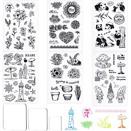 GLOBLELAND 6 Pieces Clear Stamps Transparent Silicone Stamps Set and 3 Pieces Acrylic Stamp Blocks with Grid Lines for Card Making Decor DIY Scrapbooking