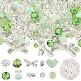 SUNNYCLUE 150PCS Assorted Acrylic Beads Aesthetic Beads Bulk Cute Plastic Transparent Macaron Color Green Clear 3D Resin Shiny Rabbit Round Spacer Beads for Jewelry Making Beading Kits Scrapbooking