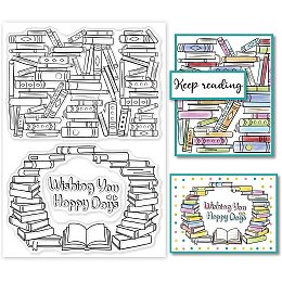 GLOBLELAND Book Background Clear Stamp Books with Wishing You Happy Days Silicone Clear Stamp Rubber Transparent Seal Stamp for Card Making DIY Scrapbooking Paper Craft Album Decoration