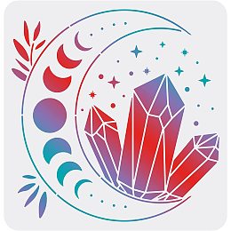 FINGERINSPIRE Moon Stencils Template 11.8x11.8inch Plastic Crystal Drawing Painting Stencils Gem Star Leaves Pattern Reusable Stencils for Painting on Wood, Floor, Wall and Tile