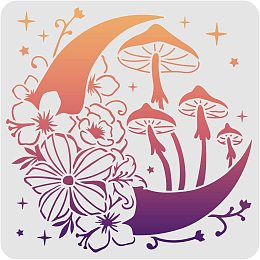 FINGERINSPIRE Moon Stencil 11.8x11.8inch Plastic Moon Stars Flowers Drawing Painting Stencils Flowers Mushroom Pattern Reusable Stencils for Painting on Wood, Floor, Wall and Tile