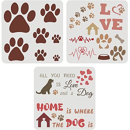 FINGERINSPIRE 3 Pcs Dog Paw Print Stencils 11.8x11.8inch Trail of Paw Prints Stencil Love Dog Home Templates Reusable Large Drawing Vinyl Stencil for Painting on Wood Wall Home Decor Supplies