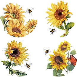 GORGECRAFT 6.3x6.3 4 Styles Sunflower Bee Window Clings Spring Summer Window Decals PVC Alert Window Door Glass Stickers for Birds Dogs Strikes Waterproof Window Decals Office Shop Party Supplies