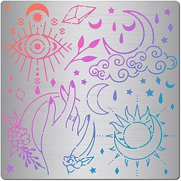 GORGECRAFT 6.3 Inch Tarot Stencil Moon Pattern Demon Eye Templates Sun Card Reusable Templates Stainless Steel Drawing Painting Stencils Template for Painting on Card Wall Fabric Tile Canvas