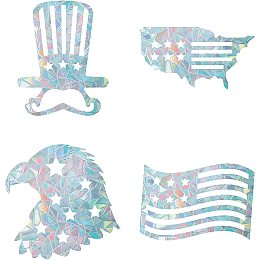 GORGECRAFT 16PCS 4th/Fourth of July Window Clings Static Patriotic Rainbow Glass Decorations Flags Hats Map Eagle Anti-Collision Window Stickers Non Adhesive Vinyl for Independence Windows