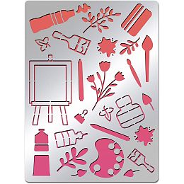 BENECREAT Paintbrush Stainless Steel Stencils, 7.5x5.5inch Palette Palette Brushes Painting Template Journal Tool for Wood Burning Pyrography Engraving DIY Craft