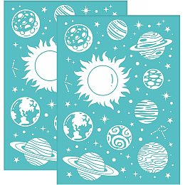 OLYCRAFT 2pcs Silk Screen Printing Stencils Planet Pattern Self Adhesive Mesh Transfers Stencil Washable Reusable Silkscreen Stencils for Printing on Wood T-shirts Fabric Bags - 19.5x14cm/7.7x5.5 Inch