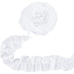 BENECREAT 4.9 Yards Chiffon Lace Trim Ribbon, 1.95" Wide White Ruffled Satin Trim Ribbon Ruffled Trimming Fabric for Embroidered Applique Sewing Craft Embellishment