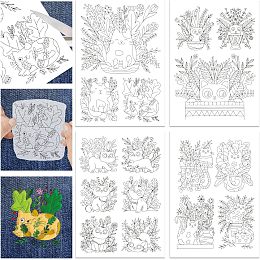 GLOBLELAND 4 Sheets Cat and Flower Water Soluble Stabilizer Hand Sewing Stabilizers with Pre Printed Stick and Stitch Self Adhesive Wash Away Stabilizer for Bags Cloth Embroidery Hand Sewing