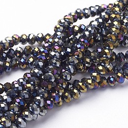 Honeyhandy Electroplate Glass Beads Strands, Faceted, Rondelle, Mixed Color, 4x3mm, Hole: 1mm, about 140pcs/strand,16.5 inch