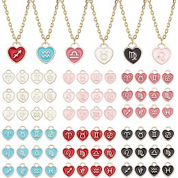 PandaHall Elite 72pcs 12 Constellations Heart Pendants, 6 Colors Enamel Heart Charms Zodiac Sign Pendants Birthday Sign Lucky Charms for DIY Earrings Necklace Bracelet Jewelry Making, 12x14mm