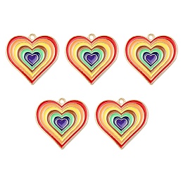 Honeyhandy Alloy Pendants, with Enamel, Heart Charm, Colorful, 25x26x1.5mm, Hole: 1.8mm