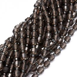 Honeyhandy Natural Smoky Quartz Beads Strands, with Seed Beads, Faceted, Bicone, Double Terminated Point Prism Beads, 5~7x6mm, Hole: 0.8mm, about 48pcs/strand, 15.55 inch(39.5cm)