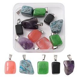 10Pcs 5 Styles Natural & Synthetic Mixed Gemstone Pendants, Nuggets Charms, with Stainless Steel Color Tone Stainless Steel Snap On Bails, Mixed Dyed and Undyed, 15~35x10~20x5~15mm, Hole: 3x7.5mm, 2pcs/style