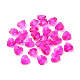 Honeyhandy Romantic Valentines Ideas Glass Charms, Faceted Heart Pendants, Magenta, 10x10x5mm, Hole: 1mm