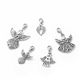 Honeyhandy Alloy Pendant Decoration, with Zinc Alloy Lobster Claw Clasps, Angel & Wings, Antique Silver & Platinum, 38~60mm