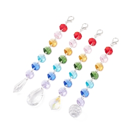 Honeyhandy Electroplate Octagon Glass Beaded Pendant Decorations, Suncatchers, Rainbow Maker, with Alloy Lobster Claw Clasps, Clear Faceted Glass Pendants, Mixed Patterns, 175~190mm, Pendant: 23.5~38x19~37x9.5~21mm