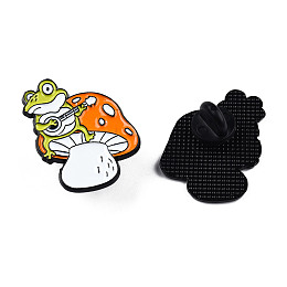 Honeyhandy Frog with Mushroom Enamel Pin, Electrophoresis Black Plated Alloy Animal Badge for Backpack Clothes, Nickel Free & Lead Free, Dark Orange, 31x27mm, Pin: 1.2mm