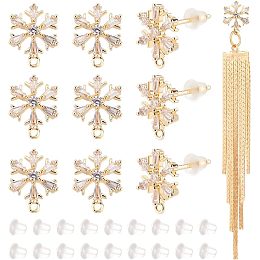 BENECREAT 10Pcs Snowflake Cubic Zirconia Earring Studs, 18K Gold Plated Earring Studs with Loop and Sterling Silver Pins with Ear Nuts for Earring DIY Jewelry Making 0.5x0.4 inch, Hole: 1mm