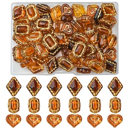 Honeyhandy 60Pcs 3 Styles Acrylic Beads, Imitation Amber, Golden Metal Enlaced, Mixed Shapes, Chocolate, 12.5~18.3x14.3~14.7x5~9mm, Hole: 1.5~1.8mm, 20pcs/style