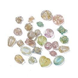 Transparent Acrylic Beads, Golden Metal Enlaced, Oval & Flat Round & Butterfly, Mixed Color, 9.5~18x8.5~18x4.5~9.5mm, Hole: 1.5~2.2mm, about 70pcs/500g