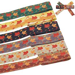 BENECREAT 6 Yards 6 Colors Fall Ribbons Autumn Harvest Ribbons, 1-1/2 Autumn Leaves Double-Sided Printed Polyester Ribbon for Gift Wrapping DIY Crafts Fall Thanksgiving Decor