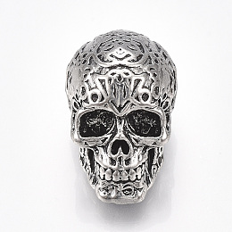 Honeyhandy Tibetan Style Alloy Beads, Skull, Antique Silver, 37x23x25mm, Hole: 7.5mm